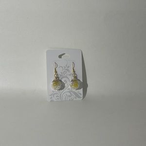 clear glass ornament earrings with yellow flower handmade earrings